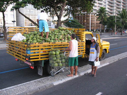 Coconut delivery on Copacabana beach.
