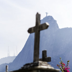 view Christ Statue from cemetery