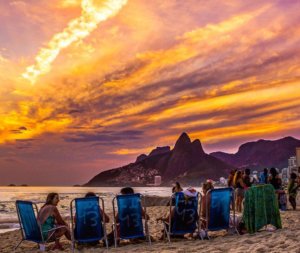 sunset in Rio at beach of Ipanema